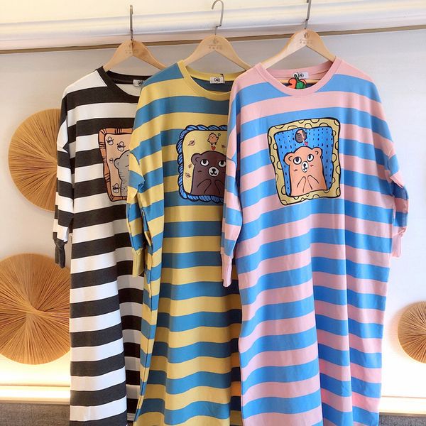 new autumn long-sleeved nightdress female cute cartoon girl plus size loose striped three-color ladies nightdress, Black;red
new autumn long-sleeved nightdress female cute cartoon girl plus size loose striped three-color ladies nightdress, Black;red