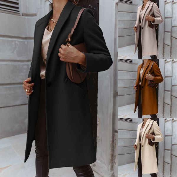 fashion blend jacket women's autumn winter warm solid color long sleeve loose lapel medium length button ladies overcoat, Black;brown
fashion blend jacket women's autumn winter warm solid color long sleeve loose lapel medium length button ladies overcoat, Black;brown