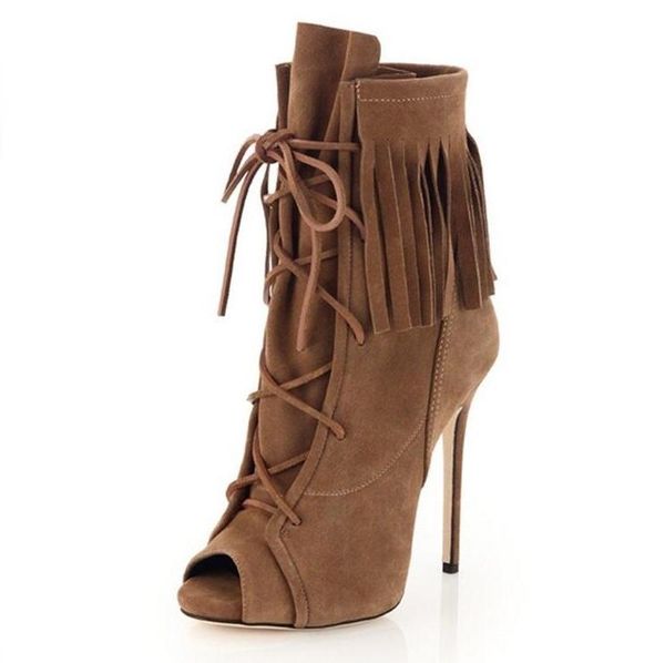 boots fashion brown suede women autumn peep toe lace-up fringe tight high heels ladies cut-out tassel ankle, Black
boots fashion brown suede women autumn peep toe lace-up fringe tight high heels ladies cut-out tassel ankle, Black