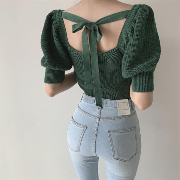 2021 new autumn summer knitwear solid sweaters women ol knitted crop puff sleeve hollow halter pullover sweater, White;black
2021 new autumn summer knitwear solid sweaters women ol knitted crop puff sleeve hollow halter pullover sweater, White;black