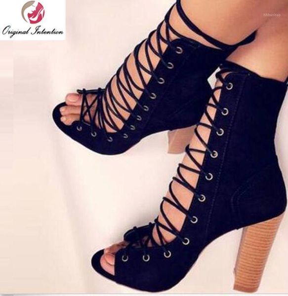boots original intention women fashion ankle shoes high heels peep toe chunky botas mujer cross-tied large size 151, Black
boots original intention women fashion ankle shoes high heels peep toe chunky botas mujer cross-tied large size 151, Black