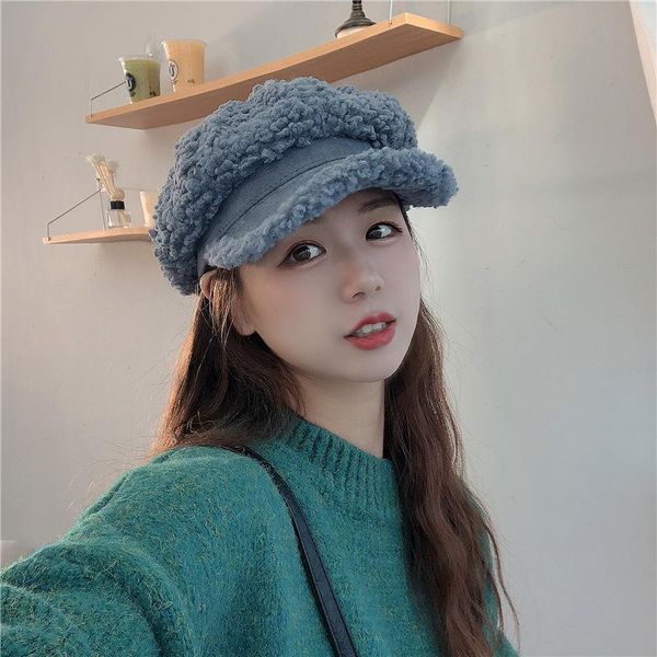 berets hat women fashion lamb fur octagonal ladies autumn/winter warm plus down caps korean style beret, Blue;gray
berets hat women fashion lamb fur octagonal ladies autumn/winter warm plus down caps korean style beret, Blue;gray