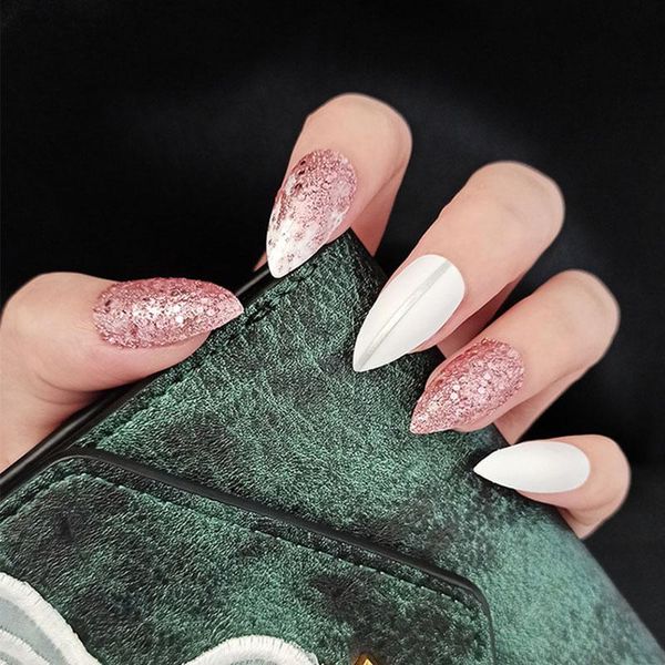 false nails 24pcs stiletto nail tips glossy fake full cover acrylic pink party prom clip on for women and girls, Red;gold
false nails 24pcs stiletto nail tips glossy fake full cover acrylic pink party prom clip on for women and girls, Red;gold