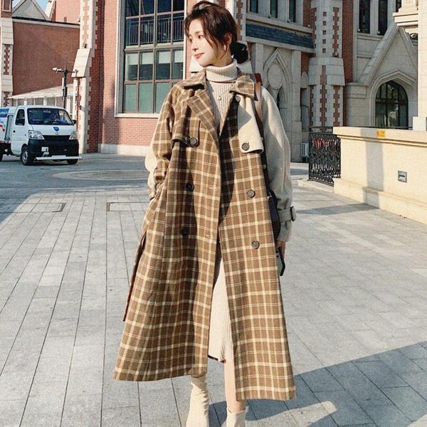 women's wool & blends 2021 winter over knee turn-down collar long-sleeved patchwork plaid straight minimalist woolen overcoat with belt, Black
women's wool & blends 2021 winter over knee turn-down collar long-sleeved patchwork plaid straight minimalist woolen overcoat with belt, Black