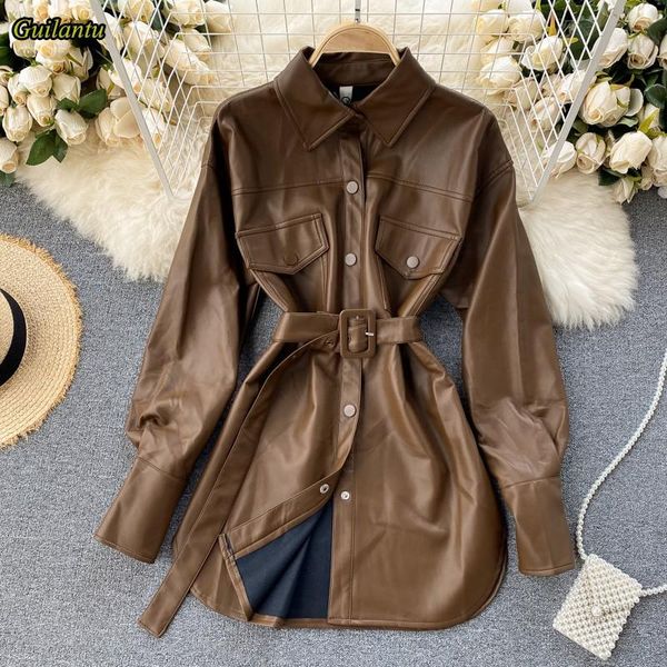 women's leather & faux guilantu spring autumn motorcycle biker jacket women single breasted casual long coat woman pu ladies jackets co, Black
women's leather & faux guilantu spring autumn motorcycle biker jacket women single breasted casual long coat woman pu ladies jackets co, Black