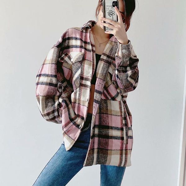 2020 women autumn plaid shirts jackets coats loose long sleeve single breasted female woolen jacket plus size outerwear, Black;brown
2020 women autumn plaid shirts jackets coats loose long sleeve single breasted female woolen jacket plus size outerwear, Black;brown