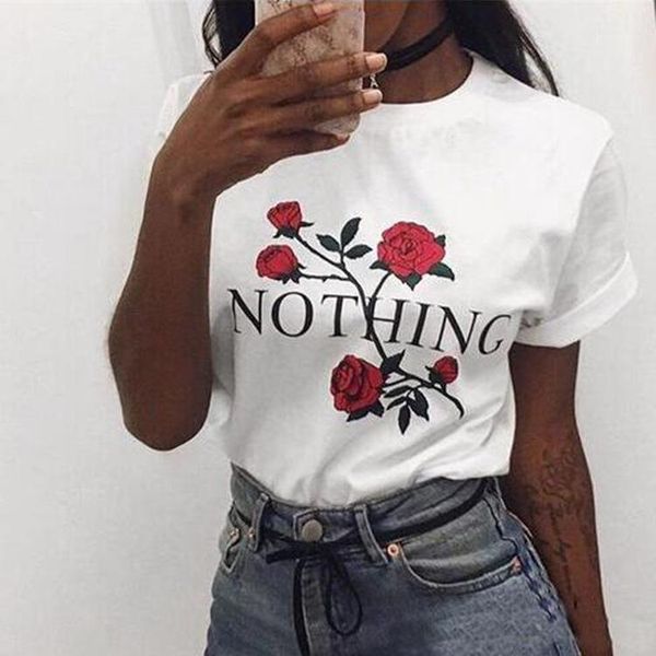 women's t-shirt nothing letter rose print female t shirt summer short sleeve casual o-neck tee camisetas mujer cothing1, White
women's t-shirt nothing letter rose print female t shirt summer short sleeve casual o-neck tee camisetas mujer cothing1, White