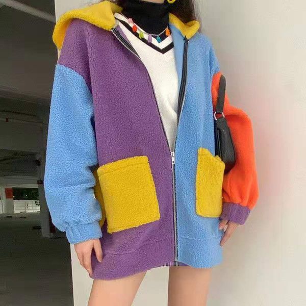 retro contrast color splice lamb cashmere coat 2020 new autumn and winter lazy wind loose hoodie,ee22,ing, Black
retro contrast color splice lamb cashmere coat 2020 new autumn and winter lazy wind loose hoodie,ee22,ing, Black