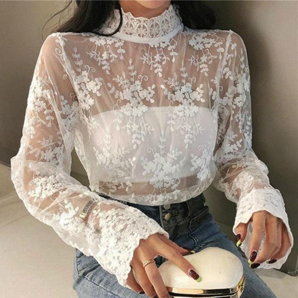 women's blouses & shirts women summer autumn shirt blouse mesh see-through perspective blusas casual sweet long sleeve turtleneck lace, White
women's blouses & shirts women summer autumn shirt blouse mesh see-through perspective blusas casual sweet long sleeve turtleneck lace, White