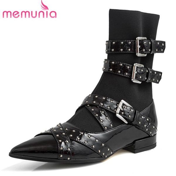 boots memunia 2021 arrival women ankle genuine leather shoes pointed toe buckle rivet flat woman stretch, Black
boots memunia 2021 arrival women ankle genuine leather shoes pointed toe buckle rivet flat woman stretch, Black