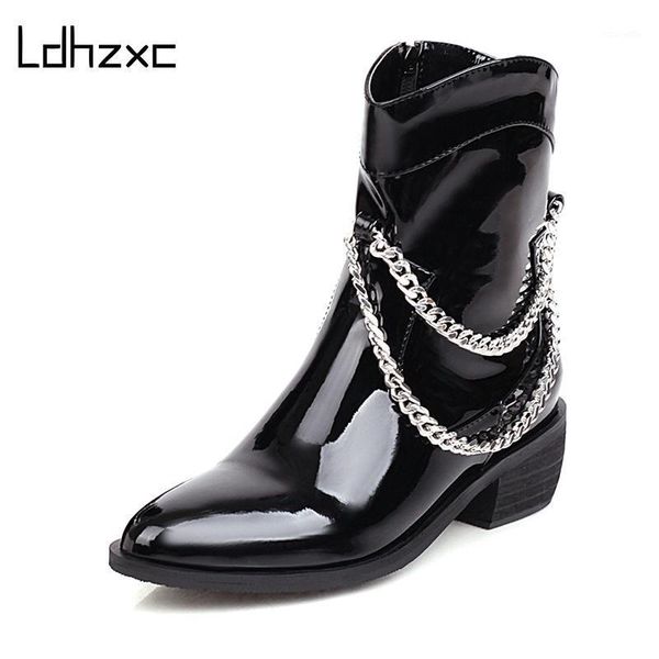 boots ldhzxc 2021 fashion patent leather ankle for women metal chain female short middle high heels shoes solid loose1, Black
boots ldhzxc 2021 fashion patent leather ankle for women metal chain female short middle high heels shoes solid loose1, Black