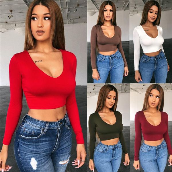 women long sleeve crop t shirt 2021 summer autumn tee deep v neck solid color basic slim female, White
women long sleeve crop t shirt 2021 summer autumn tee deep v neck solid color basic slim female, White