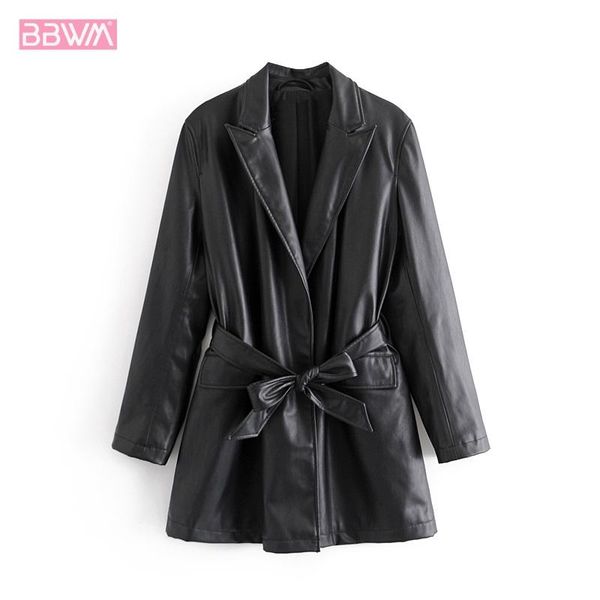 imitation leather fashion lapel long sleeve pu women's jacket coat temperament loose black with belt chic female
imitation leather fashion lapel long sleeve pu women's jacket coat temperament loose black with belt chic female
