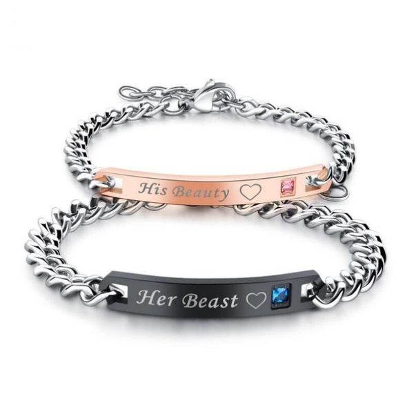 link, chain romantic couple bracelet lovers men women jewelry stainless steel zircon crystal her beast/his beauty bracelets gifts, Black
link, chain romantic couple bracelet lovers men women jewelry stainless steel zircon crystal her beast/his beauty bracelets gifts, Black