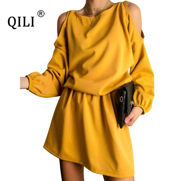 qili elegant cold shoulder long sleeve dress 2020 autumn women elastic waistband casual short dresses yellow pink green black y0118, Black;gray
qili elegant cold shoulder long sleeve dress 2020 autumn women elastic waistband casual short dresses yellow pink green black y0118, Black;gray