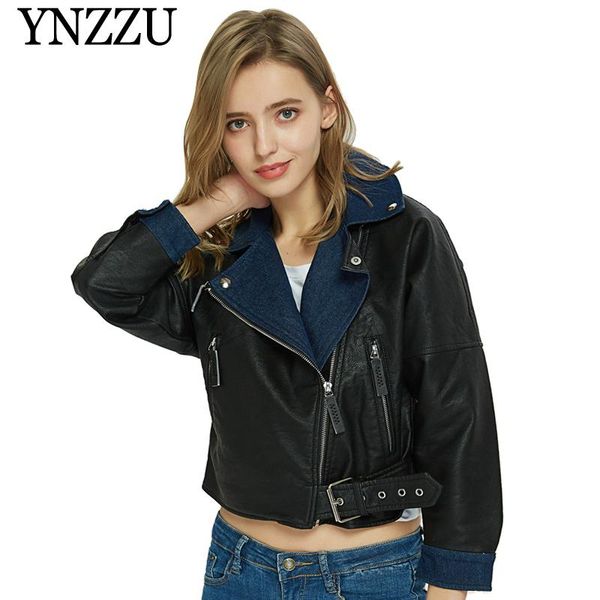 ynzzu 2020 autumn denim patchwork women leather jacket loose chic long sleeve lady pu jacket new arrival causal short coat yo821, Black
ynzzu 2020 autumn denim patchwork women leather jacket loose chic long sleeve lady pu jacket new arrival causal short coat yo821, Black
