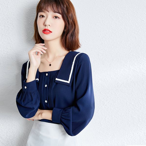 sailor collar shirt girl blouse 2021 spring autumn chiffon women's shirt fashion business casual ladies chiffon blouse, White
sailor collar shirt girl blouse 2021 spring autumn chiffon women's shirt fashion business casual ladies chiffon blouse, White