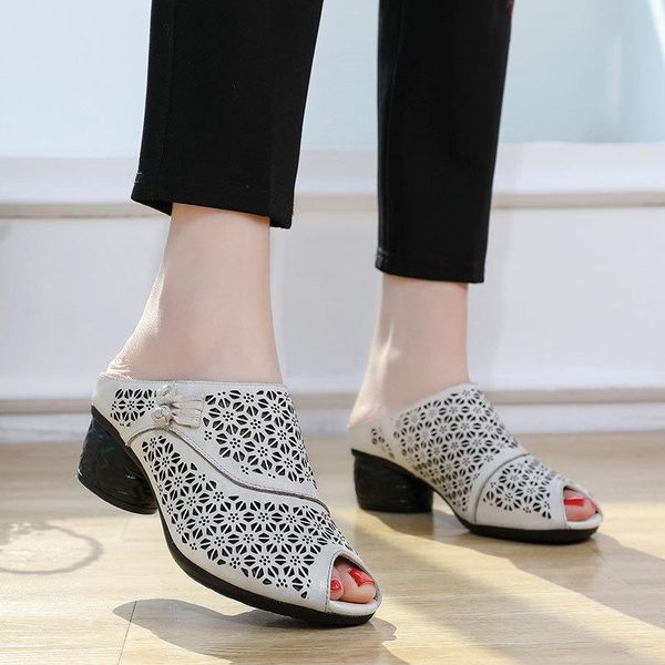 women sandals breathable comfortable elegance vintage genuine leather slip on 4cm square high heels peep toe hollow out shoes, Black
women sandals breathable comfortable elegance vintage genuine leather slip on 4cm square high heels peep toe hollow out shoes, Black