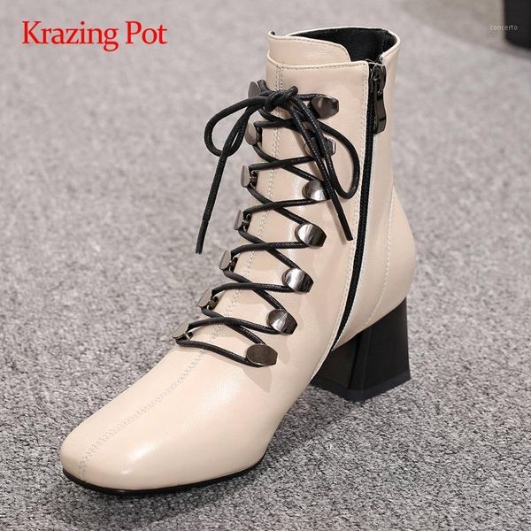 krazing pot large size work boots genuine leather cross-tied square toe thick high heel zipper office lady dress ankle boots l791, Black
krazing pot large size work boots genuine leather cross-tied square toe thick high heel zipper office lady dress ankle boots l791, Black