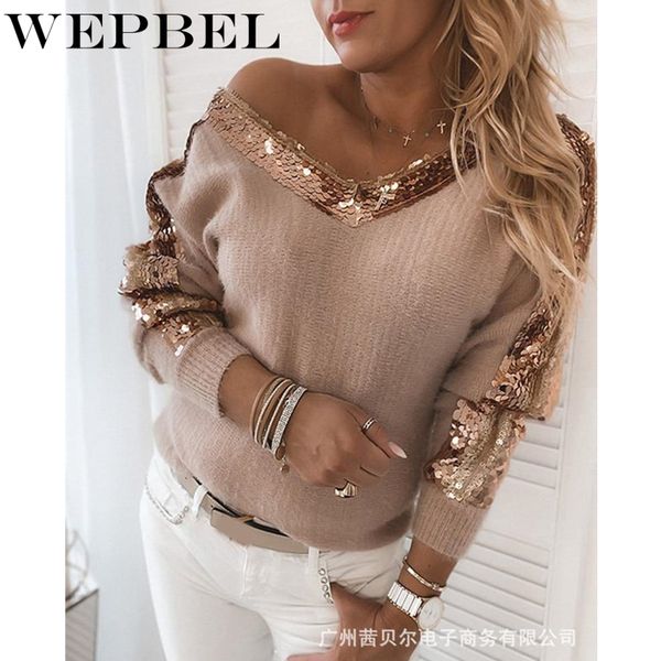 women casual autumn spring sweater pullover ladies loose long sleeve v neck sequins knit sweatshirt q1210, White;black
women casual autumn spring sweater pullover ladies loose long sleeve v neck sequins knit sweatshirt q1210, White;black