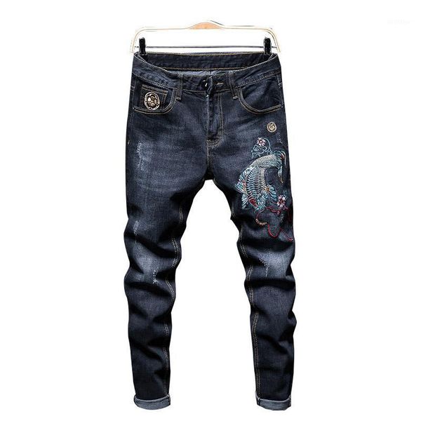 new style stretch jeans men's embroidered carp dark blue slim tide pants autumn winter holes patchwork ripped jeans streetwear1
new style stretch jeans men's embroidered carp dark blue slim tide pants autumn winter holes patchwork ripped jeans streetwear1