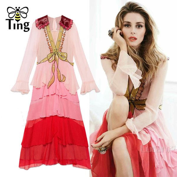 tingfly runway summer luxury dress woman deep v neck ruffles color block sequined bow vestidos magazine designer dress 201204, Black;pink
tingfly runway summer luxury dress woman deep v neck ruffles color block sequined bow vestidos magazine designer dress 201204, Black;pink