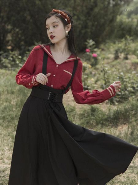 vintage women sets sweet sailor collar burgundy shirt & black tank skirt for elegant lady two piece suits vestidos faldas1, White
vintage women sets sweet sailor collar burgundy shirt & black tank skirt for elegant lady two piece suits vestidos faldas1, White