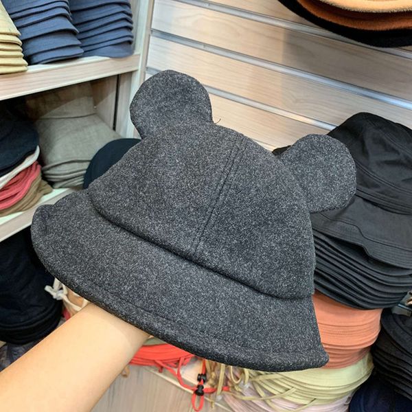 girl ear woolen bear super cute fisherman's hat in autumn and winter, Blue;gray 
girl ear woolen bear super cute fisherman's hat in autumn and winter, Blue;gray