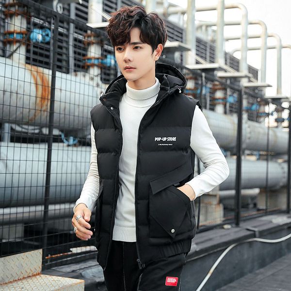 long sleeve hooded thickened letter tooling vest fashion youth slim men's warm cotton clothes, Black;white
long sleeve hooded thickened letter tooling vest fashion youth slim men's warm cotton clothes, Black;white