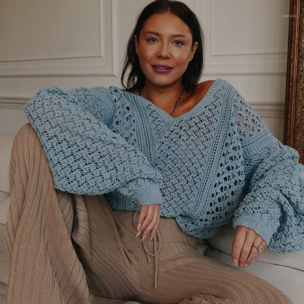2020 fall new women's solid color loose knit v-neck hollow sweater puff sleeve thin ladies sweater1, White;black
2020 fall new women's solid color loose knit v-neck hollow sweater puff sleeve thin ladies sweater1, White;black