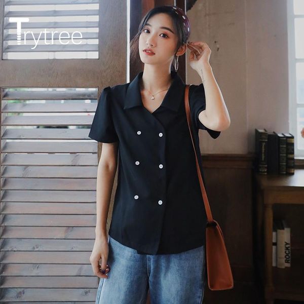 trytree 2021 summer women casual blouse turn-down collar loose fashion elegant double breasted all-purpose style blouse, White
trytree 2021 summer women casual blouse turn-down collar loose fashion elegant double breasted all-purpose style blouse, White