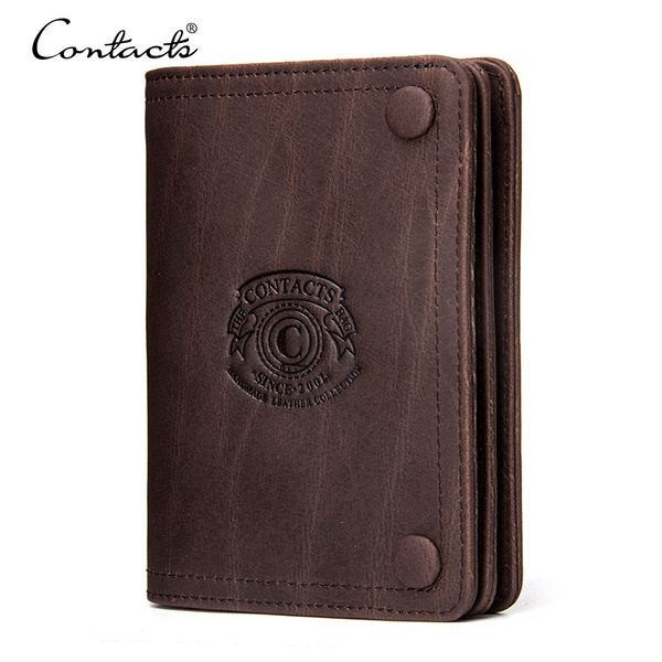 

contact's men wallets brand design crazy horse genuine leather male short wallet hasp man's purse with coin pockets card holders c, Red;black