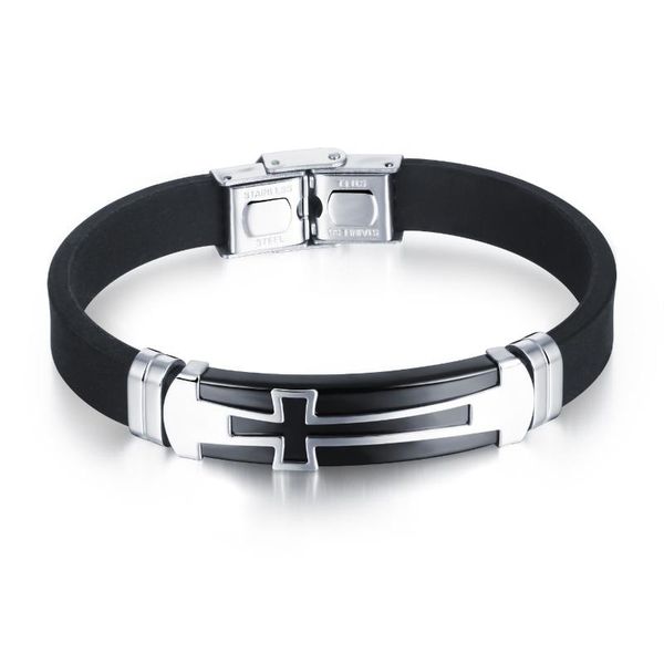 black silicone man bracelets classical stainless steel big cross men jewelry religious charm accessories 2 colors, Golden;silver
black silicone man bracelets classical stainless steel big cross men jewelry religious charm accessories 2 colors, Golden;silver