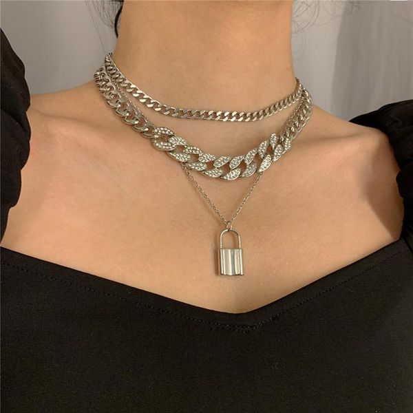chains fashion punk multi layered rhinestones curb cuban choker necklace vintage crystal padlock pendant link chain jewelry, Silver
chains fashion punk multi layered rhinestones curb cuban choker necklace vintage crystal padlock pendant link chain jewelry, Silver
