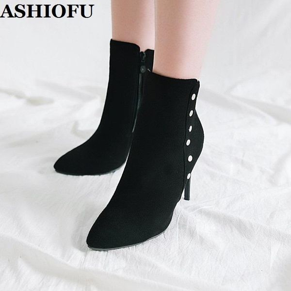 ashiofu handmade new women's high heels boots rivets spikes pointed-toe party ankle booties evening fashion short boots, Black
ashiofu handmade new women's high heels boots rivets spikes pointed-toe party ankle booties evening fashion short boots, Black