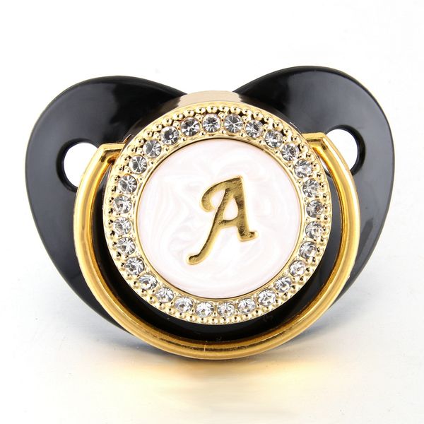 Classic Name Initials Letter Bling Rhinestone Black Baby Pacifier/ Nipples /dummy /cocka /chupeta Infant Shower Gift