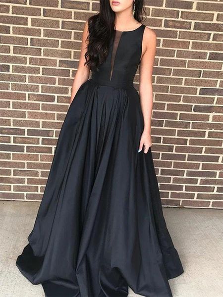 setwell v-neck a-line evening dresses sleeveless pleated satin see through floor length black prom party gowns, Black;red
setwell v-neck a-line evening dresses sleeveless pleated satin see through floor length black prom party gowns, Black;red