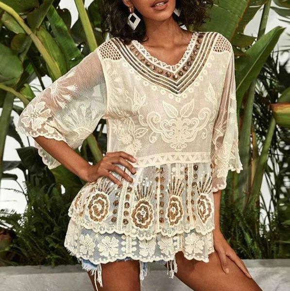 ayualin sequin floral embroidery lace blouse shirt women cover up beach wear 2020 v neck cotton ruffles summer femme, White
ayualin sequin floral embroidery lace blouse shirt women cover up beach wear 2020 v neck cotton ruffles summer femme, White