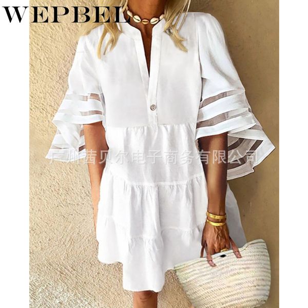 women summer mesh patchwork mini dress casual ladies short flare sleeve v neck button ruffle dress q1210, Black;gray
women summer mesh patchwork mini dress casual ladies short flare sleeve v neck button ruffle dress q1210, Black;gray