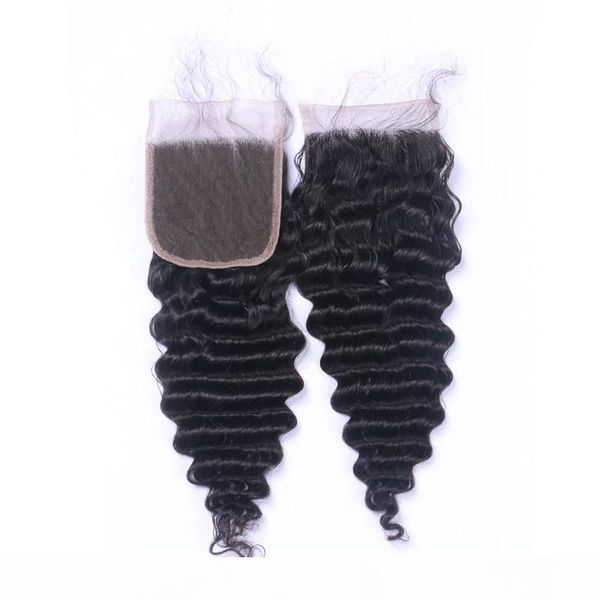 deep wave 100% virgin brazilian remy hair weave closure 4x4 three part lace closure piece natural color 8-20 inch, Black 
deep wave 100% virgin brazilian remy hair weave closure 4x4 three part lace closure piece natural color 8-20 inch, Black