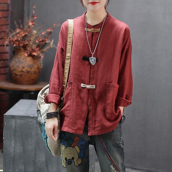 ethnic clothing chinese style women linen traditional shirt stand collar hanfu streetwear tang suit vintage solid color long sleeve, Red
ethnic clothing chinese style women linen traditional shirt stand collar hanfu streetwear tang suit vintage solid color long sleeve, Red