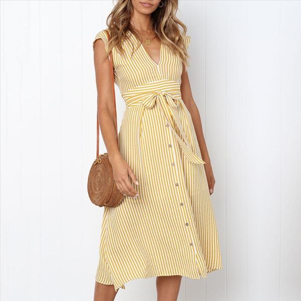 women v neck striped dress vintage button lace up bow party dress elegant sleeveless midi dresses vestido, Black;gray
women v neck striped dress vintage button lace up bow party dress elegant sleeveless midi dresses vestido, Black;gray