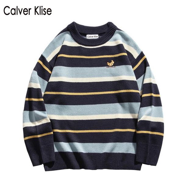 men's sweaters calver klise literary stripes knitted embroidery pullover sweater men hip hop streetwear harajuku fashion casual women, White;black
men's sweaters calver klise literary stripes knitted embroidery pullover sweater men hip hop streetwear harajuku fashion casual women, White;black