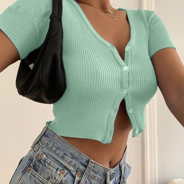 women's t-shirt brandy women button knitted short sleeve korean style ribbed summer crop clothes tshirt shirt vintage clothing, White
women's t-shirt brandy women button knitted short sleeve korean style ribbed summer crop clothes tshirt shirt vintage clothing, White
