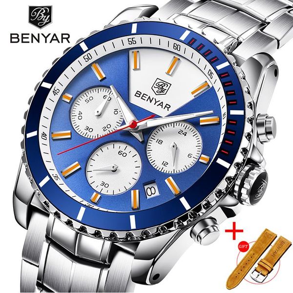 wristwatches mens watches benyar fashion sport men steel waterproof blue dial chronograph relogio masculino, Slivery;brown
wristwatches mens watches benyar fashion sport men steel waterproof blue dial chronograph relogio masculino, Slivery;brown