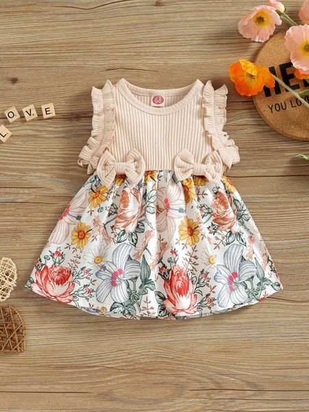 baby floral print bow front frill trim dress she, Red;yellow 
baby floral print bow front frill trim dress she, Red;yellow
