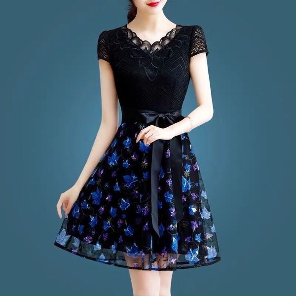 short sleeve scoop knee-length embroidery butterfly laces belt pring a-line black chiffon slim was thin cocktail dress 9849 party
short sleeve scoop knee-length embroidery butterfly laces belt pring a-line black chiffon slim was thin cocktail dress 9849 party