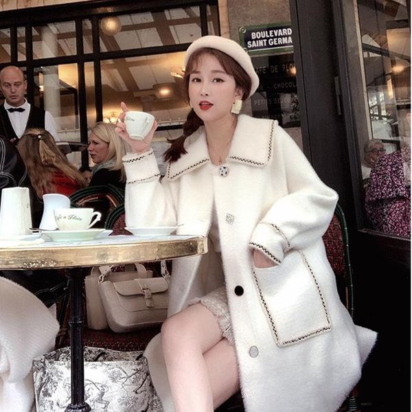 women's wool & blends style solid color lace-up graceful mink cashmere coat korean-style large size thick mid-length knitted, Black
women's wool & blends style solid color lace-up graceful mink cashmere coat korean-style large size thick mid-length knitted, Black