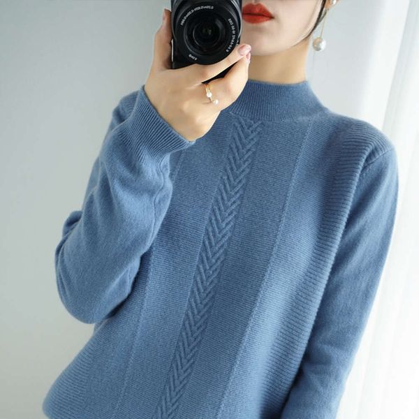 new autumn and winter women's half high neck loose long sleeve pullover versatile pure wool sweater cashmere knitted bottom coat, White;black
new autumn and winter women's half high neck loose long sleeve pullover versatile pure wool sweater cashmere knitted bottom coat, White;black