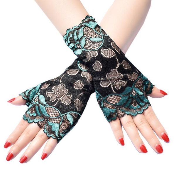 women thin sunscreen fingerless gloves hollow floral lace contrast color mittens, Blue;gray
women thin sunscreen fingerless gloves hollow floral lace contrast color mittens, Blue;gray